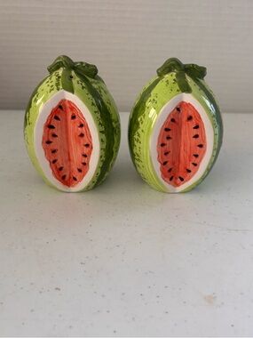 Hand-Painted Green Watermelon Salt and Pepper Shakers - Set of 2